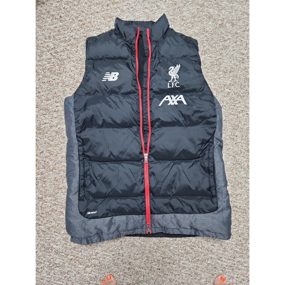 New Balance Liverpool FC AXA Full Zip Puffer Vest Black Gray Mens M Soccer Gilet